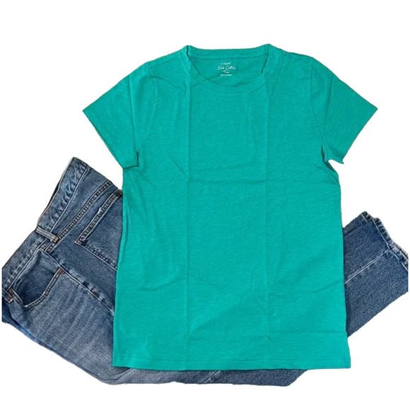 NWT J. Crew Tropical Marine Green Vintage Cotton Crewneck Tee - Picture 1 of 10